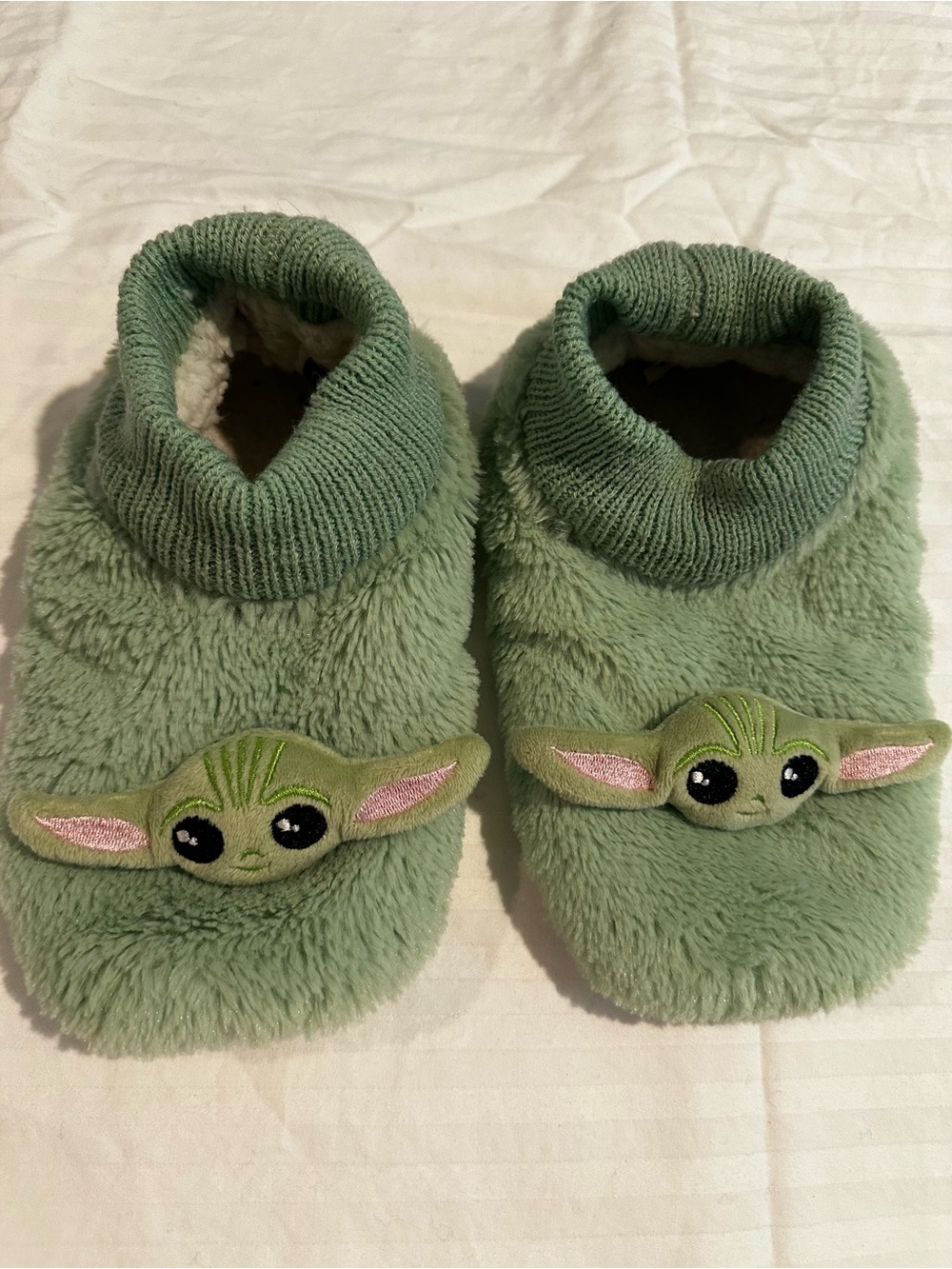 Baby Yoda Character LF Plush Mint Green Fuzzy Slippers